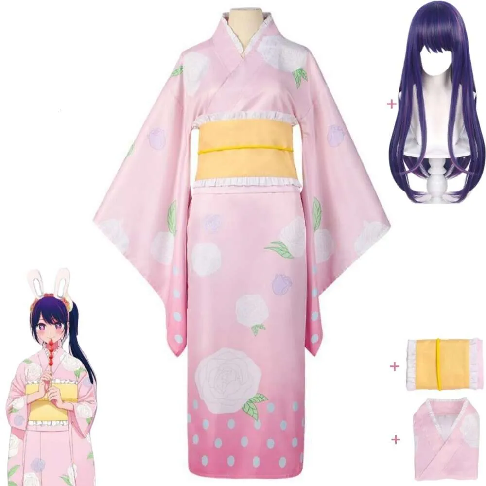 Cosplay Anime Oshi No Ko Loro Idol S Bambini Hoshino Ai Costume Cosplay Parrucca Rosa Stampato Kimono Halloween Festa di Carnevale Vestito