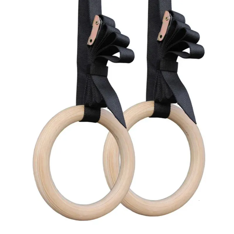 Gymnastic Rings Sports Wood Gymnastic Rings with Adjustable Buckle Straps Anti-slip belt for Strength Training Home Gym Full Body Workout 231012