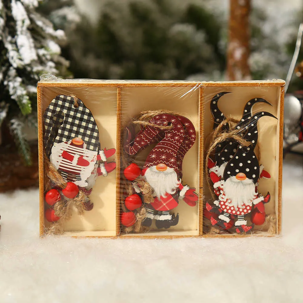 Factory Outlet New Christmas Tree Decoration pendant accessories wooden color painting color forest Man Doll small pendant set box