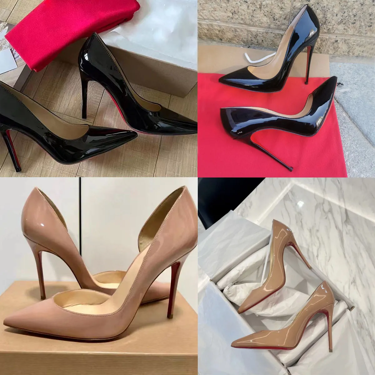Pembe Kırmızı Seksi Marka Kadın Pompalar Kırmızı Dipler Saçlı Ayak Toprak Ayakkabı Siyah 8cm 10cm 12cm Sığ Pompalar Düğün Ayakkabıları Artı 46