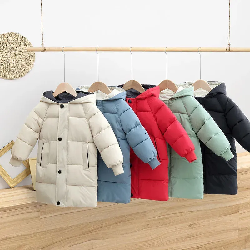 Para baixo casaco 210 anos inverno meninas jaqueta cor sólida manter quente princesa com capuz zíper moda longo estilo outerwear crianças roupas 231016