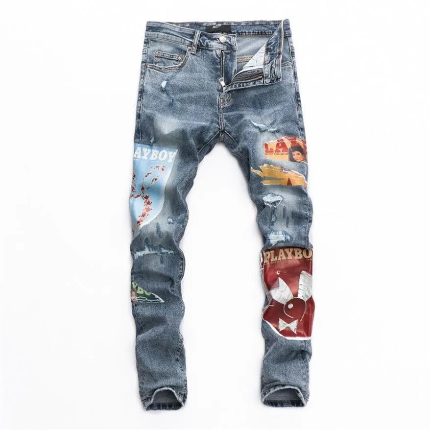 Haute Qualité Yamirs Hommes Denim Designer Jeans Pantalons De Broderie Trous De Mode Pantalon Taille US 28-40 Hip Hop Distressed Zipper trouser2959