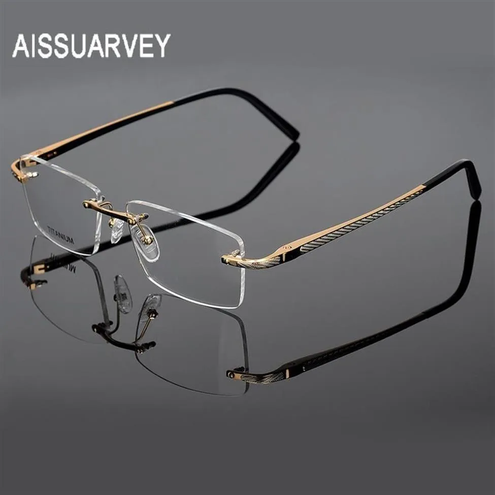 Lunettes de soleil de mode Cadres Hommes Lunettes Titanium Rimless Marque Designer Lunettes Prescription Top Qualité Lunettes Golden Business 252z