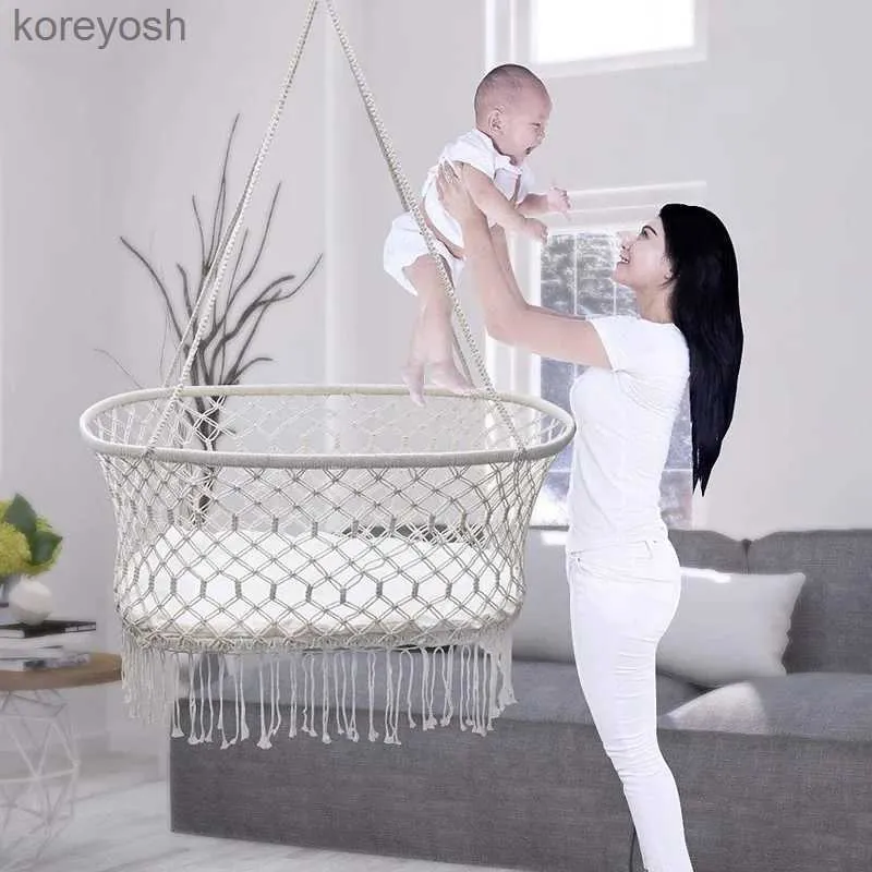 Bassinets Cradles Baby Hammock Cradle Swing Bed Newborn Hanging Woven Basket White Hammock Suitable for 0-6 Months BabyL231016