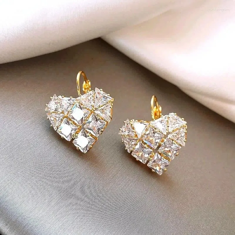 Brincos de garanhão chegada estilo francês luz luxo requintado zircão amor coração para mulheres moda doce cristal jóias presentes