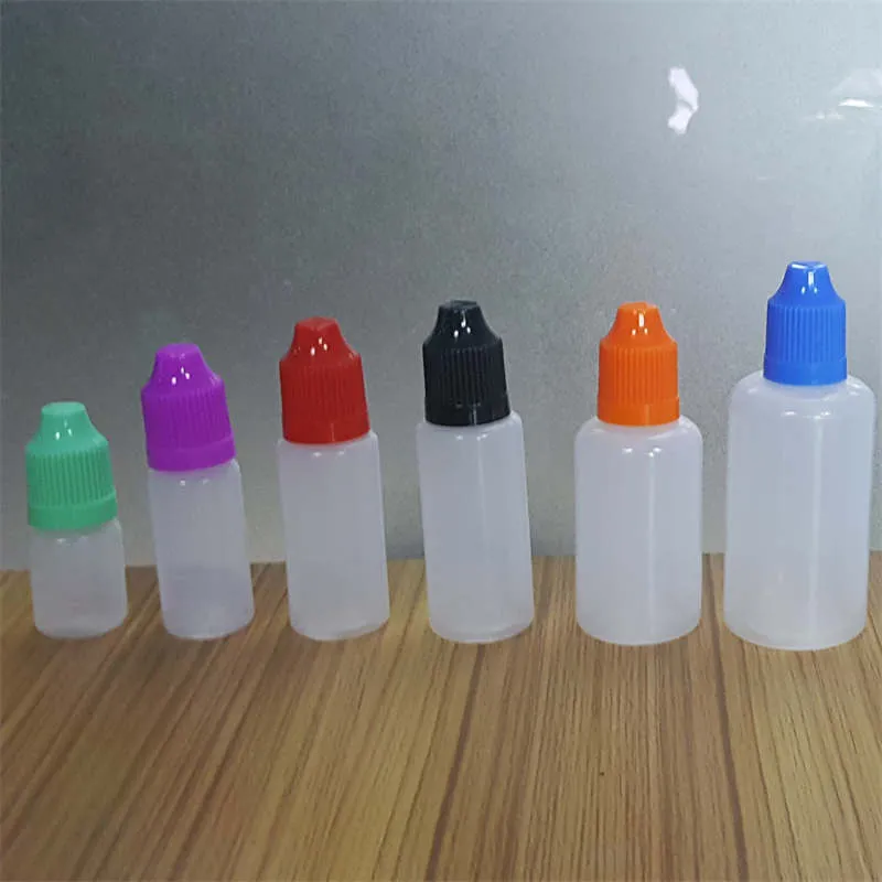 PE Plastic Packaging Bottles Vapor 5ml 10ml 15ml 20ml 30ml 50ml Empty Soft Needle Dropper With Childproof Caps For Liquid Oil Juices Eye Drops Storage Package Bottle