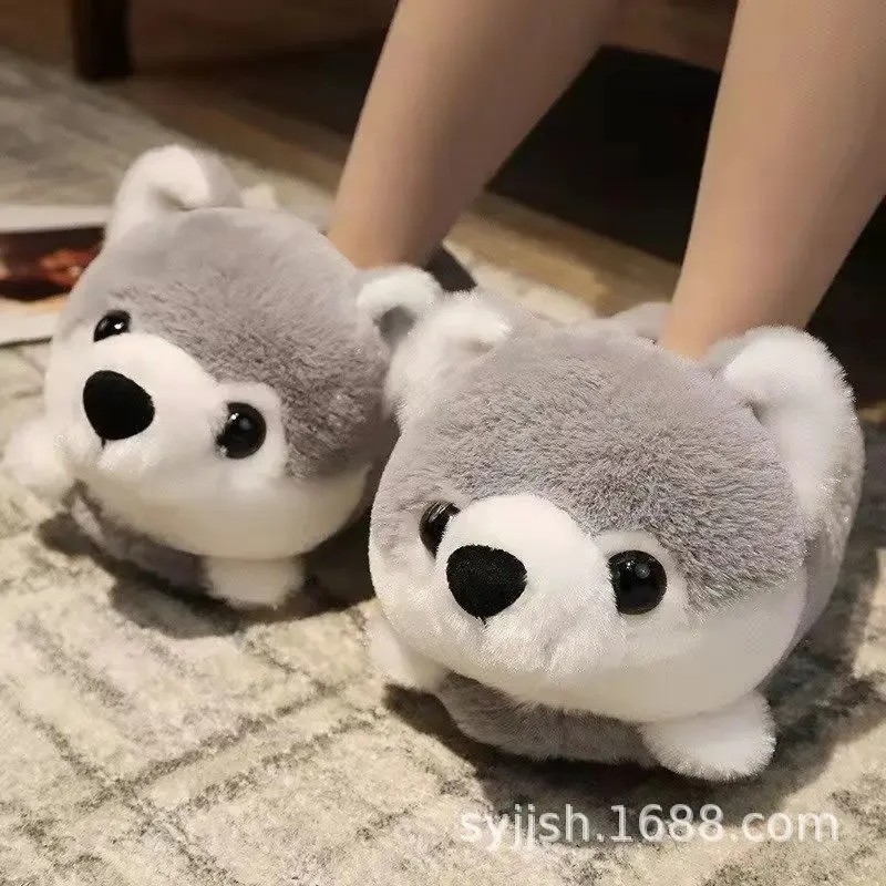 Slippers مضحك Siberian Husky Slippers النساء الفتيات الداخلية مصممة الرسوم المتحركة فروي يونيكورن slippers للجنسين منزل الفراء الأحذية دافئة 231013