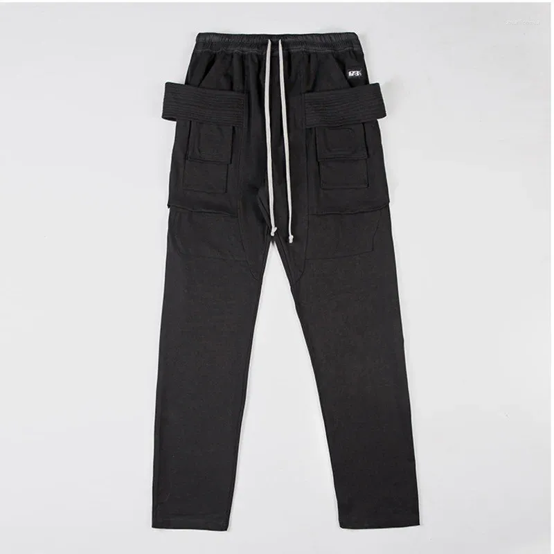 Calças masculinas 2023 outono micro-elasticidade ao ar livre solta calças casuais cinza bolsos de cintura média algodão na moda em linha reta