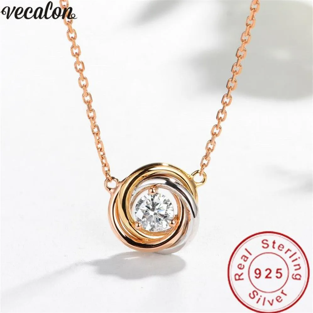 Vecalon Simple mode collier 925 en argent Sterling diamant fête de mariage pendentifs avec collier pour femmes bijoux cadeau 288z