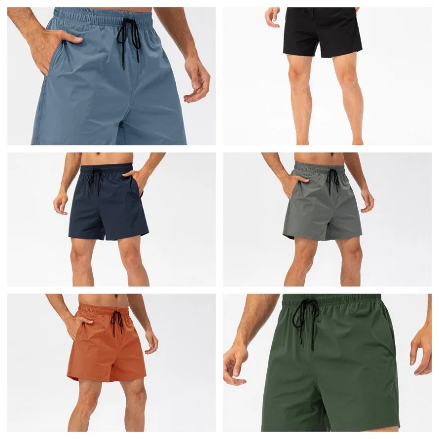 LL pantalones cortos deportivos de verano para hombre, pantalones cortos para Yoga, correr, Fitness con bolsillo trasero, mallas de entrenamiento de secado rápido, pantalones deportivos para gimnasio y correr