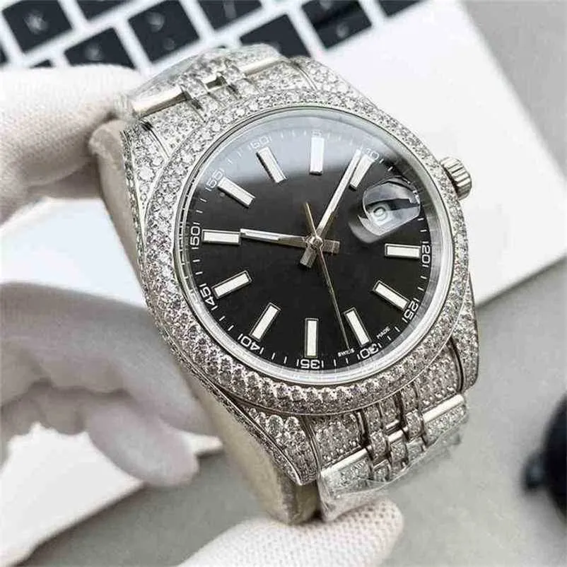 Reloj de lujo con tapa de acero y zafiro, correa de 41mm con tachuelas de diamantes, reloj de pulsera para hombre y mujer, Montre De