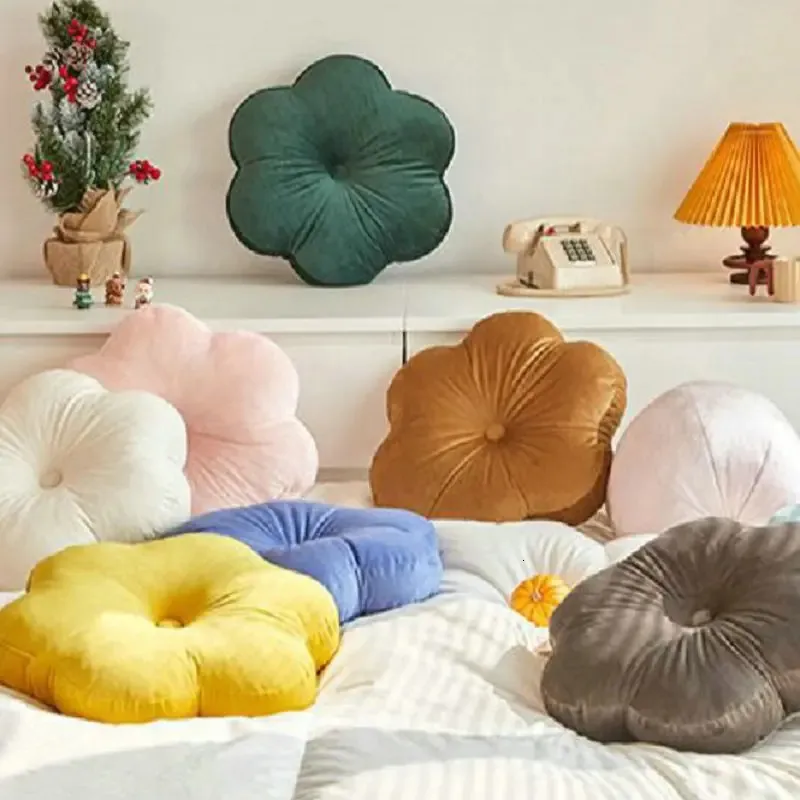 Oreillers en peluche Coussins Européen Velours Luxueux Fleur Forme Coussin De Siège Daisy Chaise Coussin Chambre Décor Couleur Dos Coussin Canapé Oreiller Décor À La Maison 231016