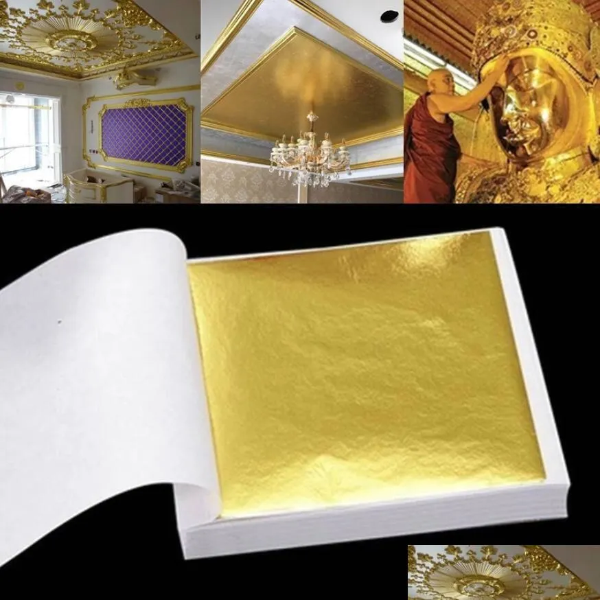 Other Festive & Party Supplies 100 Sheets/Set Imitation Gold Sier Foil Paper Leaf Gilding Diy Art Craft Birthday Party Wedding Cake De Dhnqi