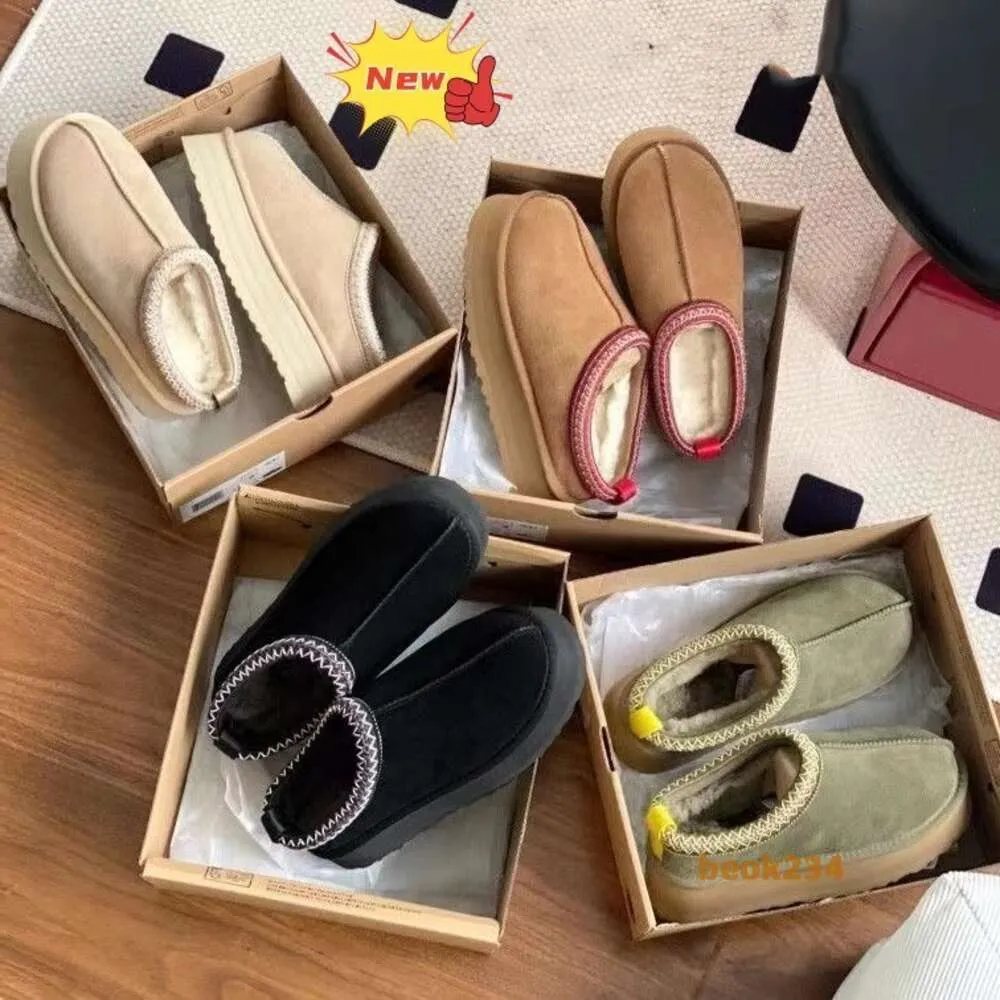 Chaussures décontractées Pantoufles Tasman Tazz moutarde designer graine châtaigne fourrure diapositives en peau de mouton classique ultra mini plate-forme botte hiver femmes hommes chaussures à enfiler en daim supérieur