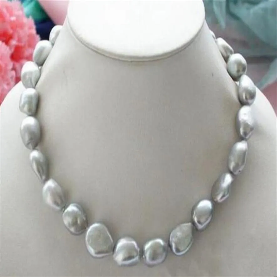 Collana di perle d'acqua dolce barocche grigio argento naturali autentiche da 9-10 mm 18 230U