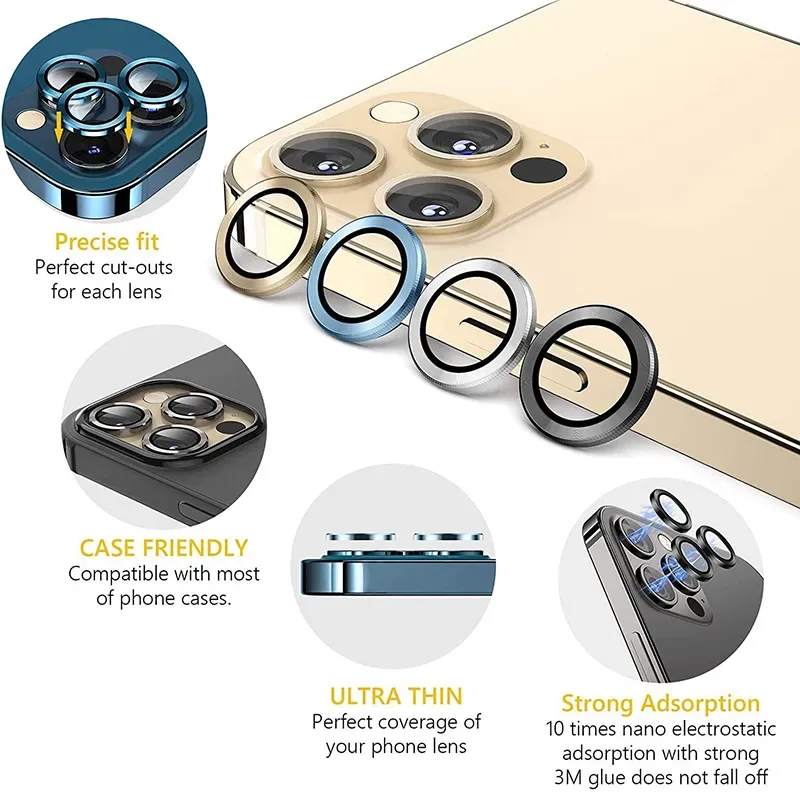 3D Full Cover Lens Protection For iPhone13 12 11 Pro Max Camera Protector Tempered Glass Metal Ring Cover Protective Cap With Retail Package