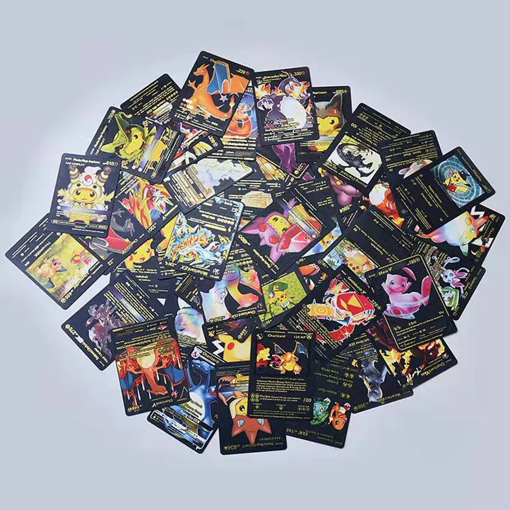 55 PCS POKEMON Black Cards Assorted Rare Cards Deck Box Collection's Packs POKEMON TCG Rare V Vmax EX Card Basic Cards for Kids and Adults Intellectual Gameplay