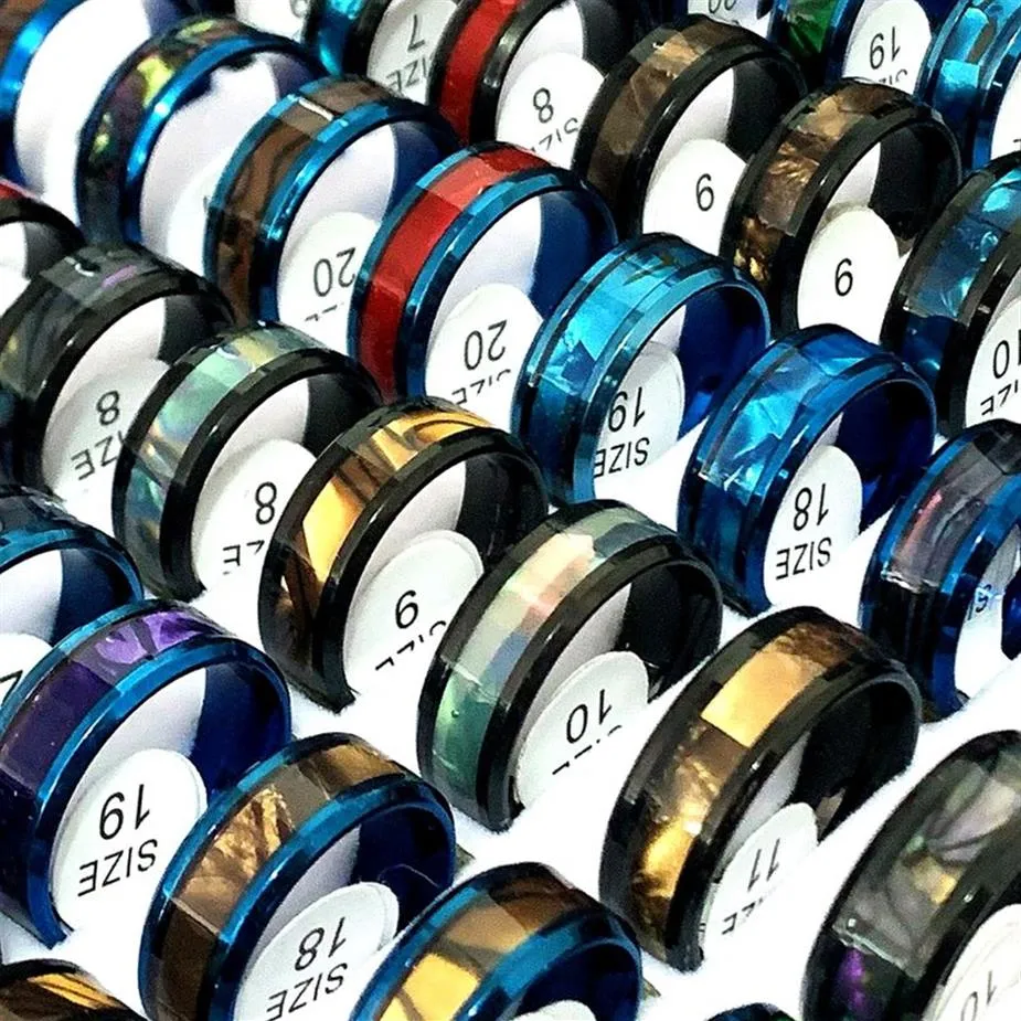 Großmengen: 24 Stück, modische Abalone-Muschel-Ringe aus Edelstahl, Mix für Damen und Herren, Party, coole Geschenke, Charm-Schmuck, 311 m