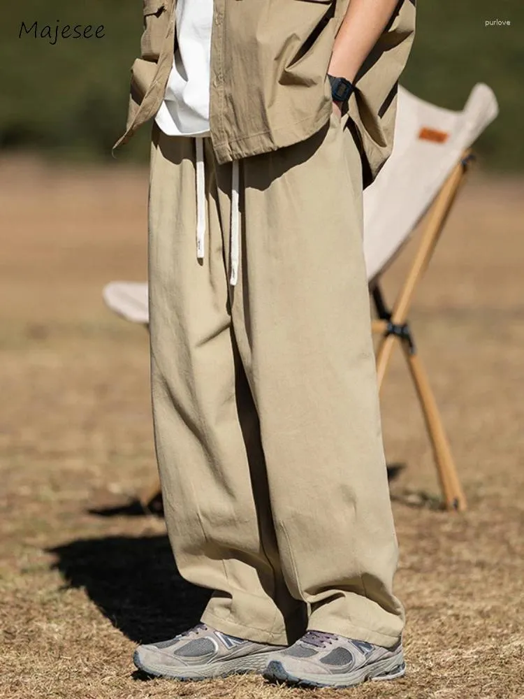 Pantaloni da uomo a gamba larga da uomo a vita media con coulisse larghi colore puro stile giapponese Harajuku High Street lunghezza alla caviglia per il tempo libero M-3XL retrò