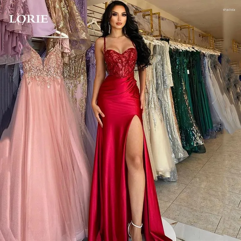 Party Dresses LORIE Red Lace Sweetheart Mermaid Formal Evening Spaghetti Straps Side Split Summer Prom Gowns Dress