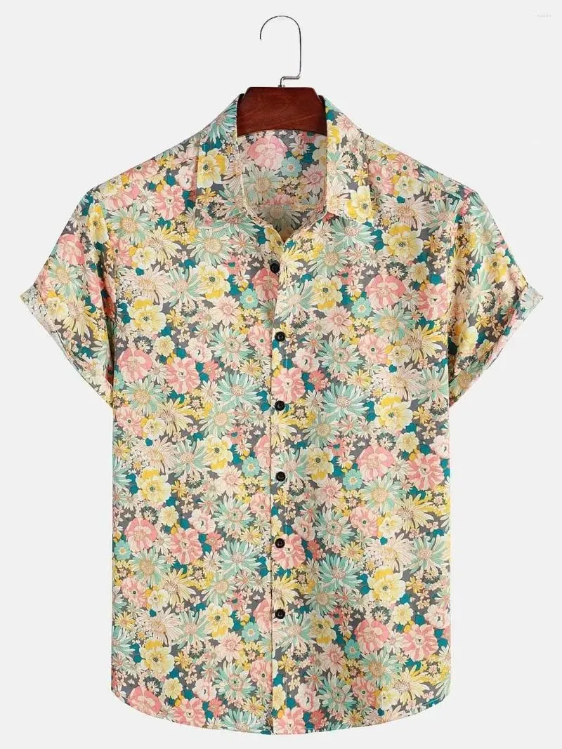 Camicie casual da uomo Estate Uomo Coconut Tree Stampato risvolto Moda Beach Top a manica corta 2023 Camicia hawaiana in cotone 5xl