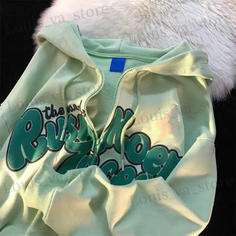 Heren Hoodies Sweatshirts Nieuwe Zip-up sweatshirt harajuku y2k jas Koreaanse stijl anime graffiti letter print herfst losse katoenen hoodie vrouwen uitloper ins T231016