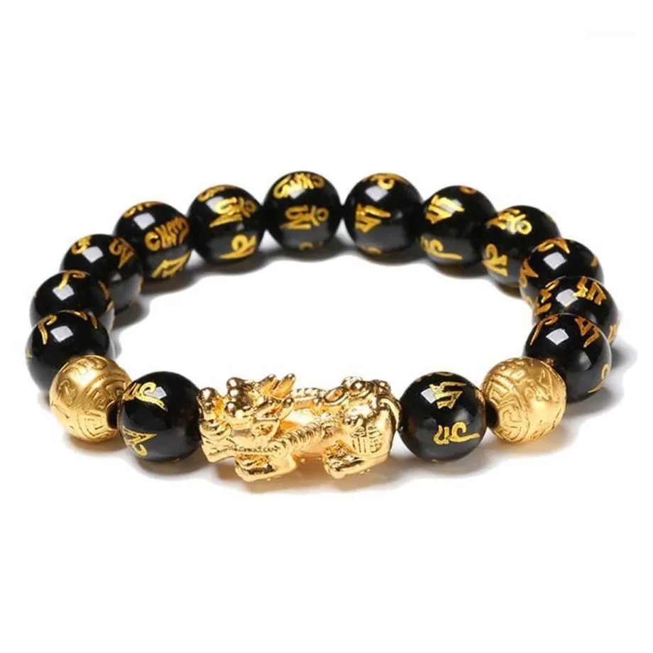 Zwarte obsidiaan rijkdom armband verstelbare releases negatieve energieën armband met gouden Pi Xiu Lucky Amulet #301217b