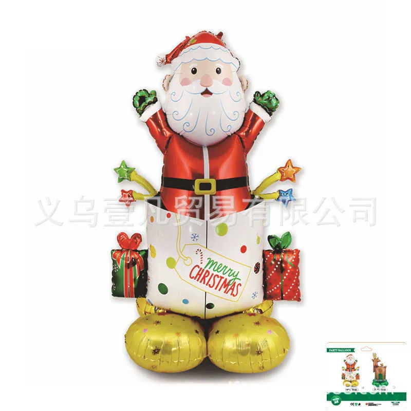 Fabrika çıkış kartı monte edilmiş yeni ürün ayakta duran dekorasyon alüminyum film balon Noel ağacı Noel claus elk kardan adam balon