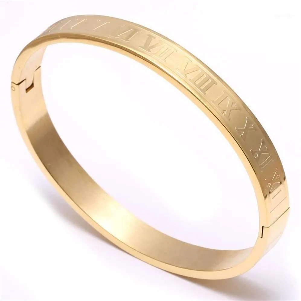 bedelarmband manchet roestvrijstalen armbanden armbanden goud vrouwen mannen liefde opening armbanden mannen sieraden Romeinse cijfers bangle1243T