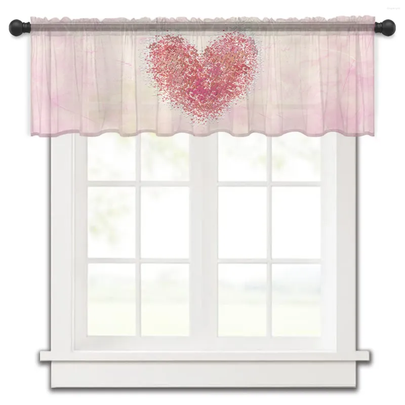 Rideau en Tulle transparent pour petite fenêtre, amour de la saint-valentin, court, chambre à coucher, salon, décoration de la maison, draperies en Voile