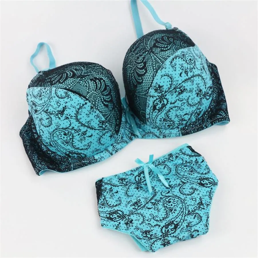 2st Set Set Women Padded Push Up Bh Women Sexig spets underkläder Print BH underwire Lingerie Set 34 36 38 40 D E Cup 2019232t