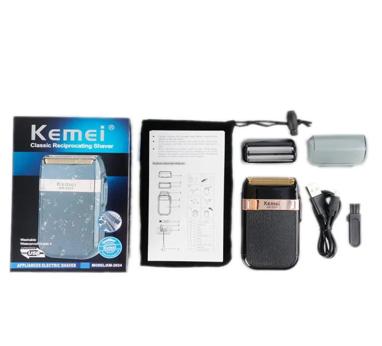 Kemei km2024 barbeador elétrico para homens, lâmina de gêmeos, à prova d'água, alternativo, sem fio, usb, recarregável, máquina de barbear trimmer1071884