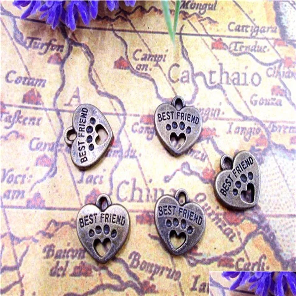 Charmes 60 pièces-breloques ami ton Bronze Antique avec coeur patte de chien pendentifs à breloque 15X15Mm336L bijoux résultats de bijoux composants Dheiz