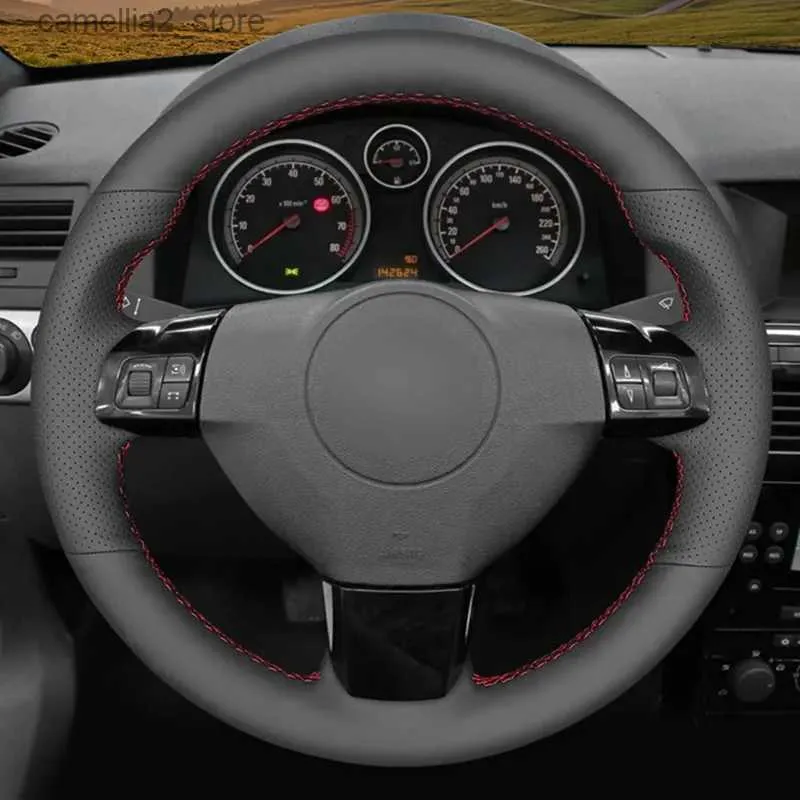 스티어링 휠 커버 Opel Astra (H) Zaflra (B) Signum Vectra (C) Vauxhall Astra Holden Astra Q231016 용 검은 인공 가죽 자동차 스티어링 휠 커버.