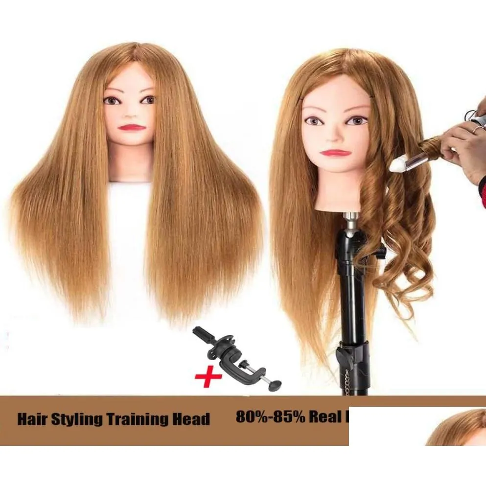 Schaufensterpuppenköpfe Weiblicher Trainingskopf 8085 Echthaar-Styling-Dummy-Puppenpuppe für Friseure Frisuren9212644 Drop Delivery Prod Dhqrl