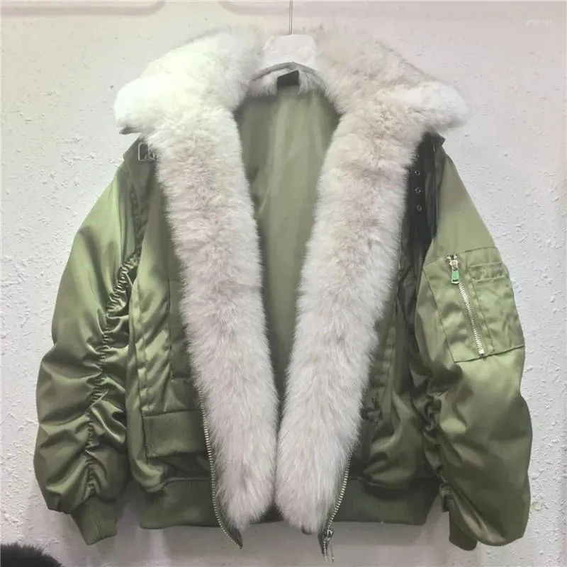 Delle donne Trench Cappotti 2023 di Inverno di Spessore Termico Verde Militare Parka Per Le Donne Grande Collo di Pelliccia Reale Cappotto di Cotone Femminile Allentato Pieghettato moda