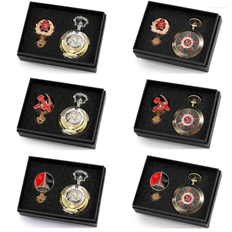 Orologi da tasca Orologio al quarzo classico vintage con segno comunista e set di spille Elegante confezione regalo da uomo e da donna