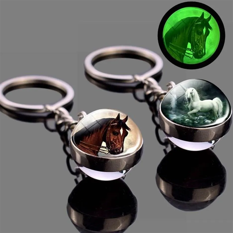 Glow In The Dark Horse Keychain Glowing Horse Stuff Luminous Horses Glass Ball Key Chain Crazy Lovers Gifts Key Rings317D