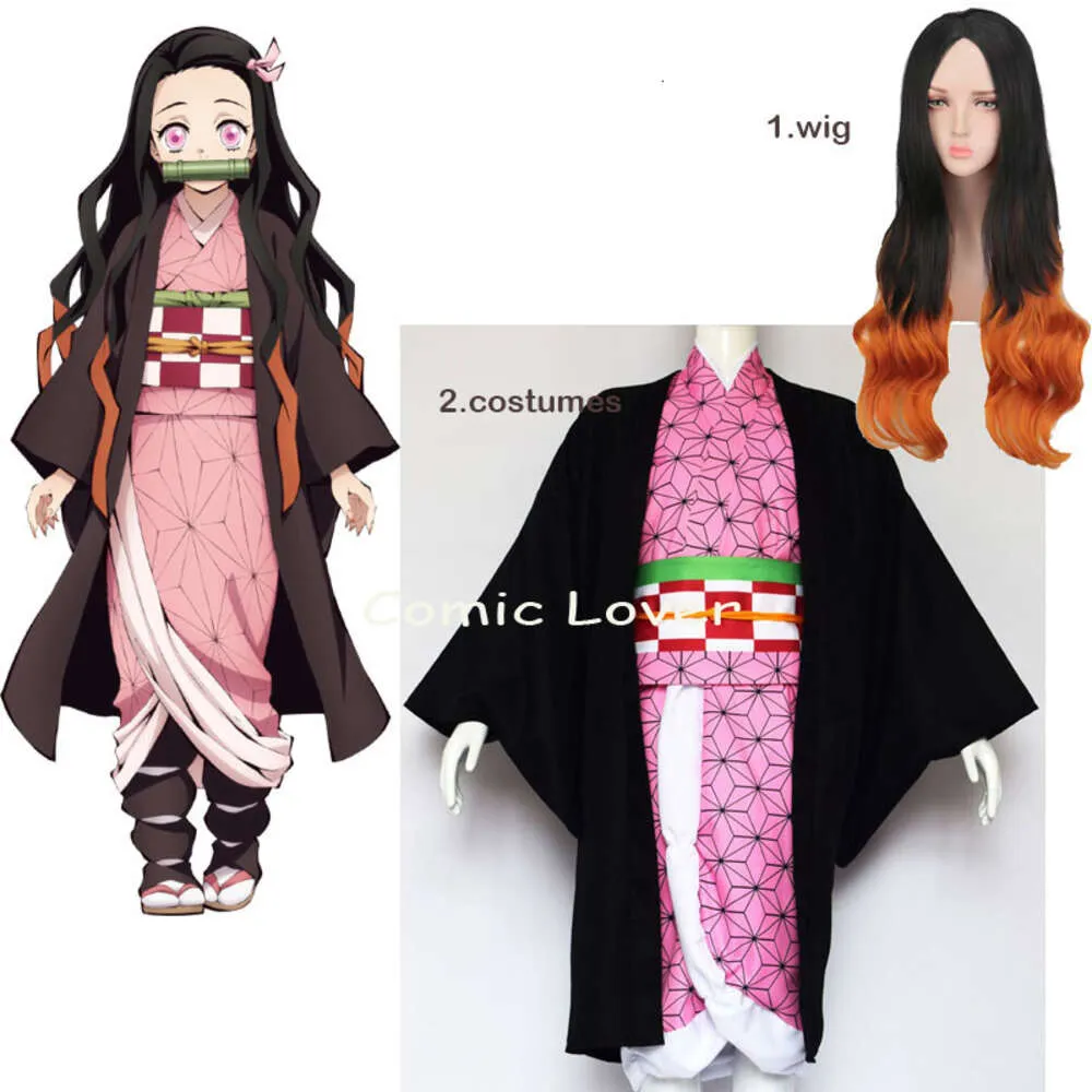 Conjunto de roupas de cosplay de anime Demon Slayer Kamado Nezuko Kimono Kids Party Hallowen Roleplay Costumes