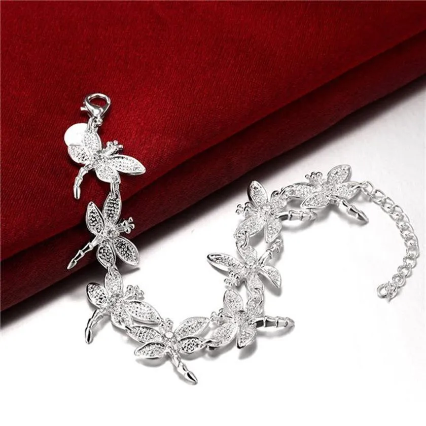 Sterling Silver Plated Eight dragonfly Link Chain Bracelet GSSB121 fashion 925 silver plate jewelry bracelets266O