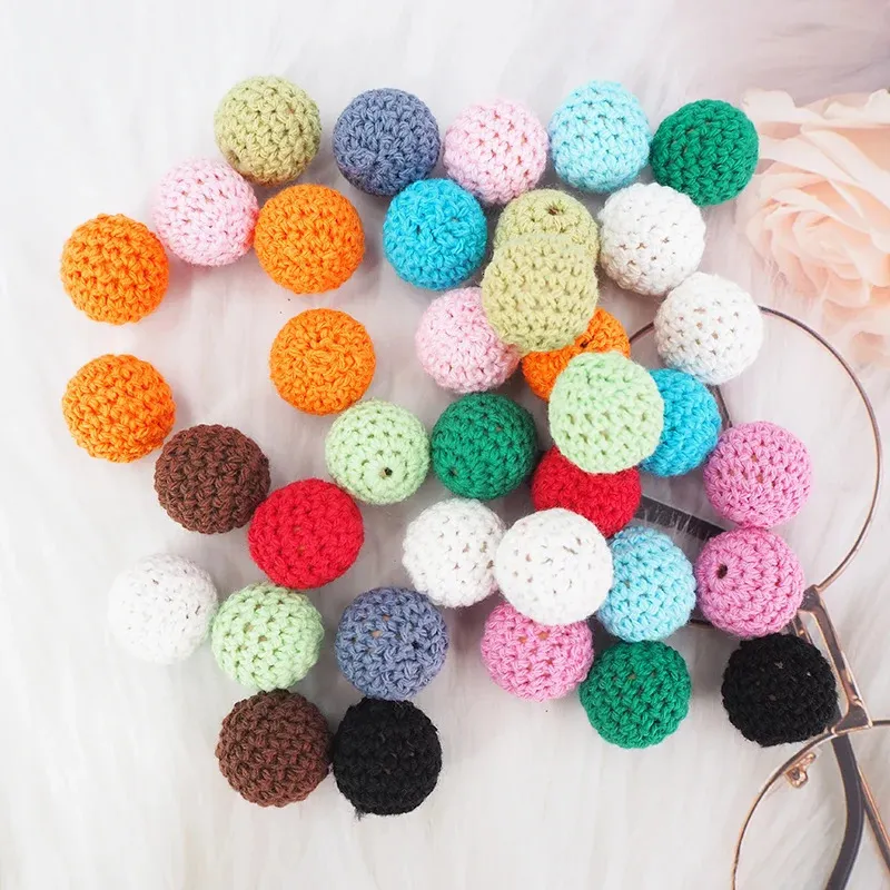 Teethers Toys Chenkai 500pc 20mm Crochet Round Knitting Wooden Beads Balls for DIY decoration baby wooden teether jewelry necklace Toy 231016