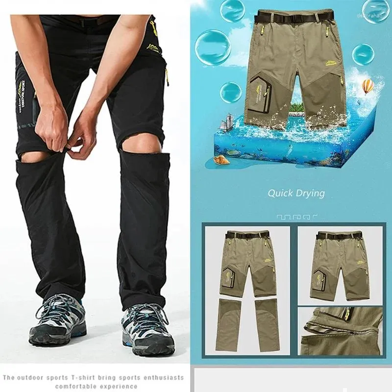 Pantalons pour hommes en plein air séchage rapide été mince détachable deux sports élastique respirant grande taille tempête glace soie pour hommes