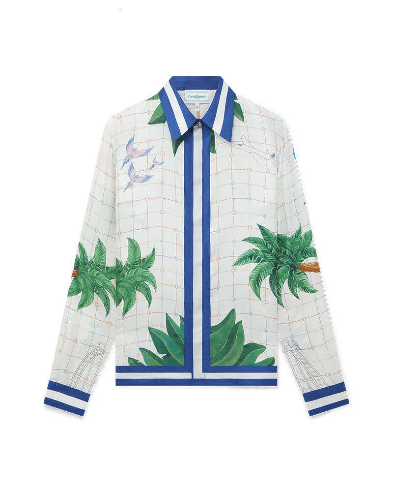 24SS Casablanca Tropical Grid Shirts Sicilian Silk Designer Men and Women's Hawaii Long Manched Shirt Casablanc