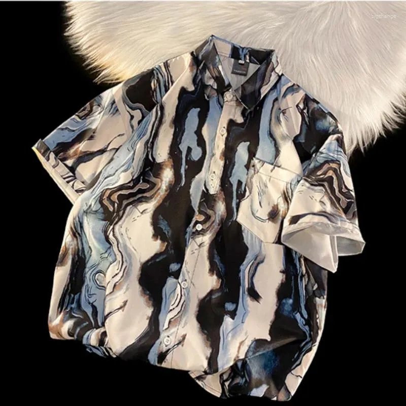 Men's Casual Shirts Fashion Mens Designer Clothes Japanese Style Abstract Print Short Sleeve Shirt Y2K Summer Men Hip Hop Hawaiian Beach