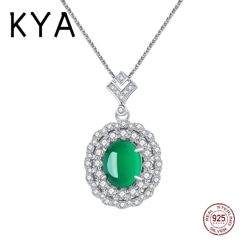 Birthstone Necklace 925 Sterling Silver Gemstone Halsband Lucky Birthstone Jewelry Gift for Women Girls Natural Chrysoprase