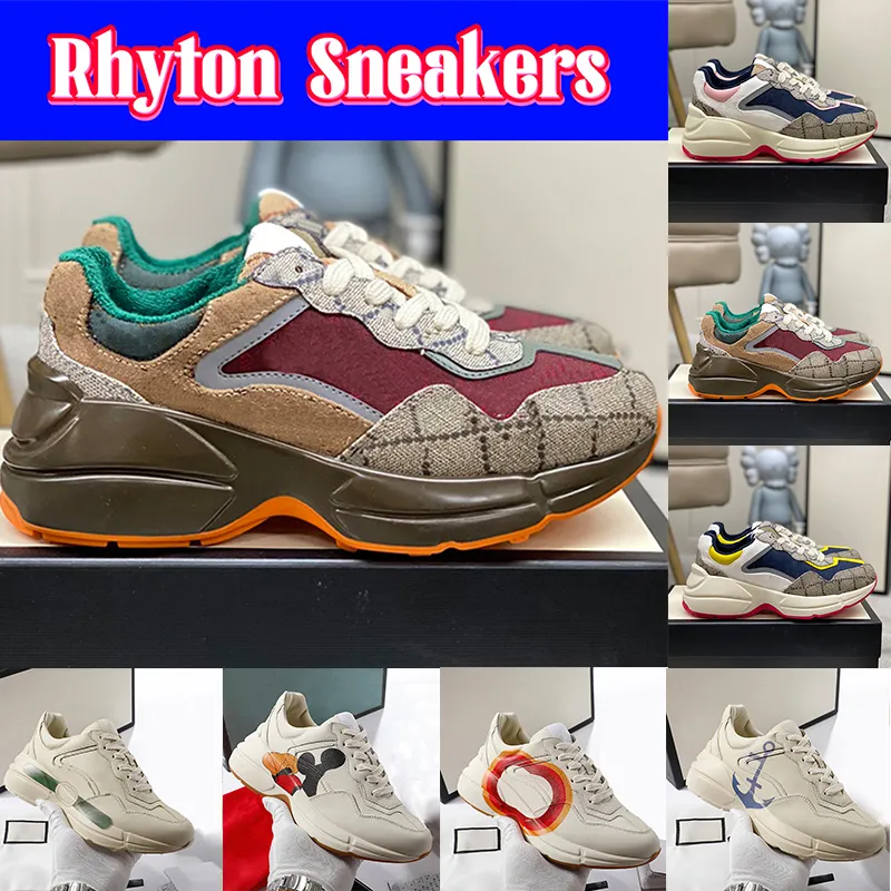 2023 Designer Sneakers Rhyton Casual shoes Men Women Platform old daddy shoe Luxury Vintage Logo Chunky Sneaker beige canvas Leather interlocking mens trainers