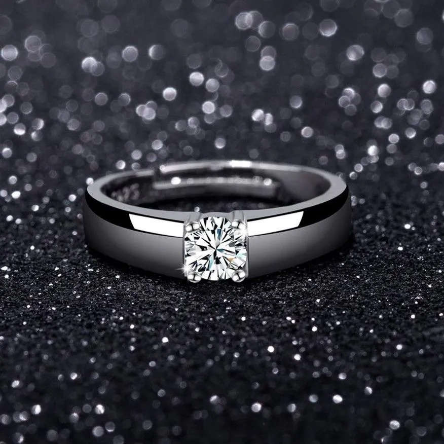 Sterling zilveren geplatineerde klassieke diamanten Solitaire Ring heren paar liefhebbers bruiloft vakantie cadeau Jewelry283H