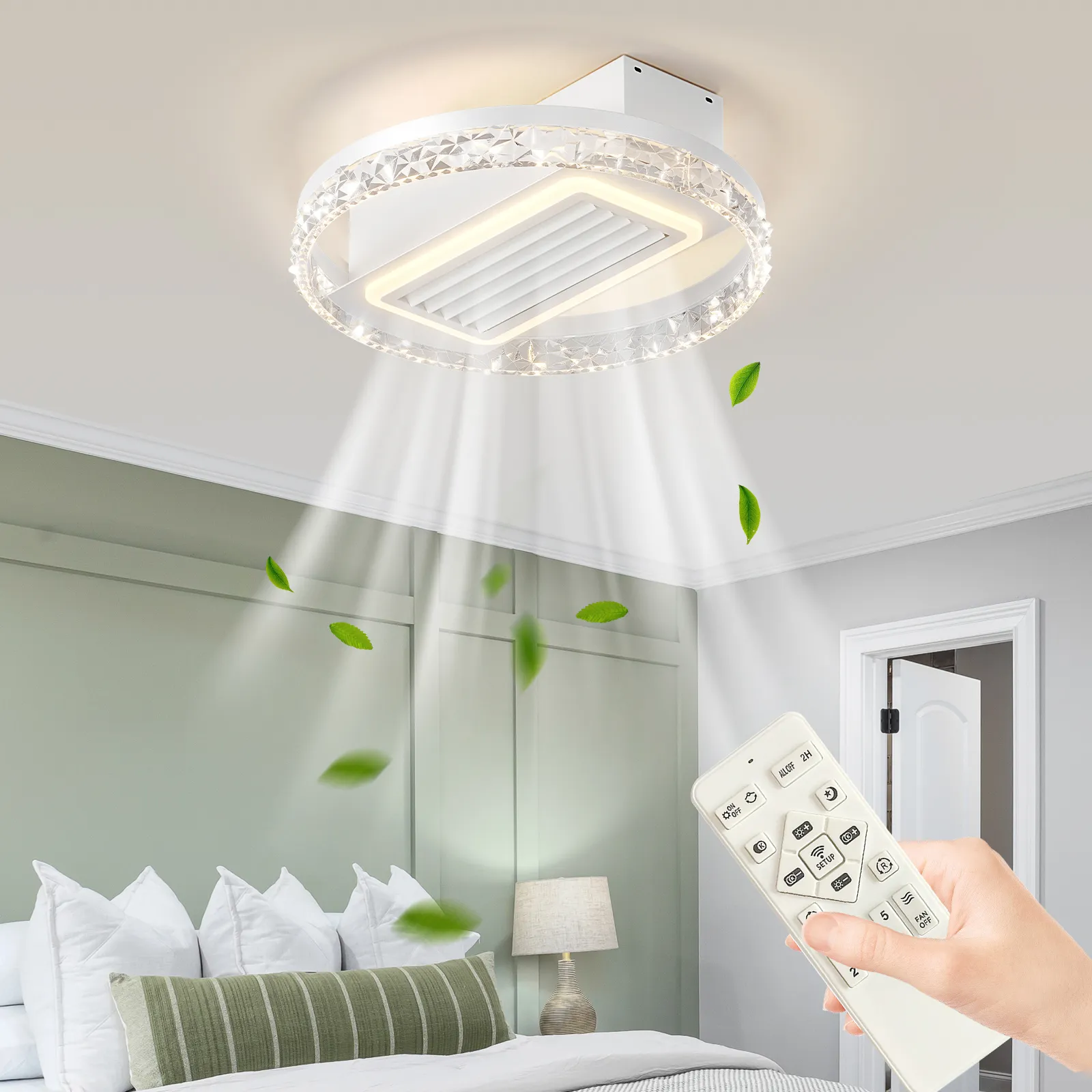 Bladeless Fan Lamp With Lights Dimmable LED Off White