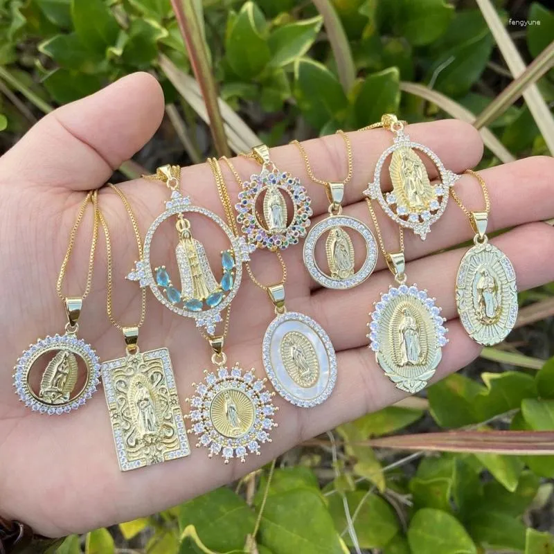 Hänghalsband 18k guldpläterad jungfru maryhalsband för kvinnor charm delikat koppar mikro inlagd zirkon choker religiösa smycken gåvor
