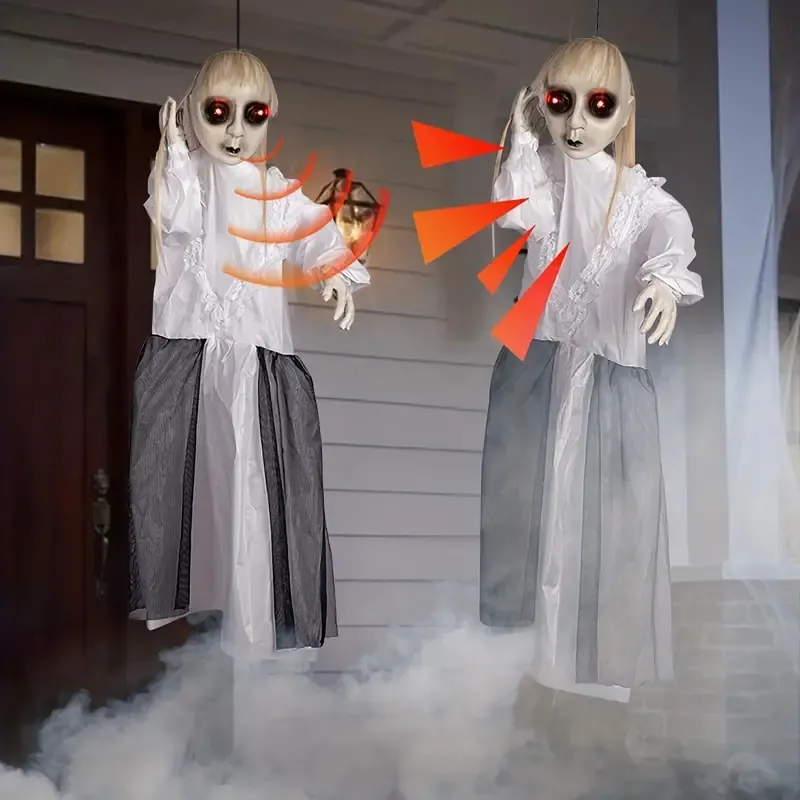 1pc Decorazione pendente fantasma appeso di Halloween, giocattolo ingannevole fantasma appeso con controllo del suono elettrico